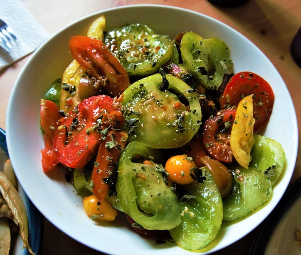 mixed tomato salad with herb dressing