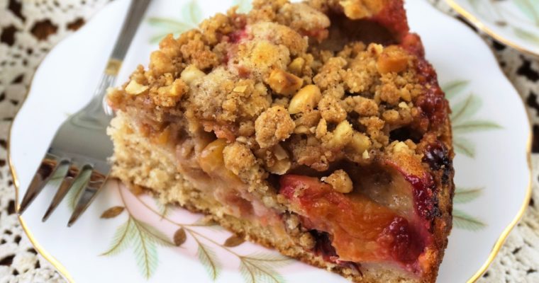 Cinnamon Plum Cake with Hazelnut Crumble Topping