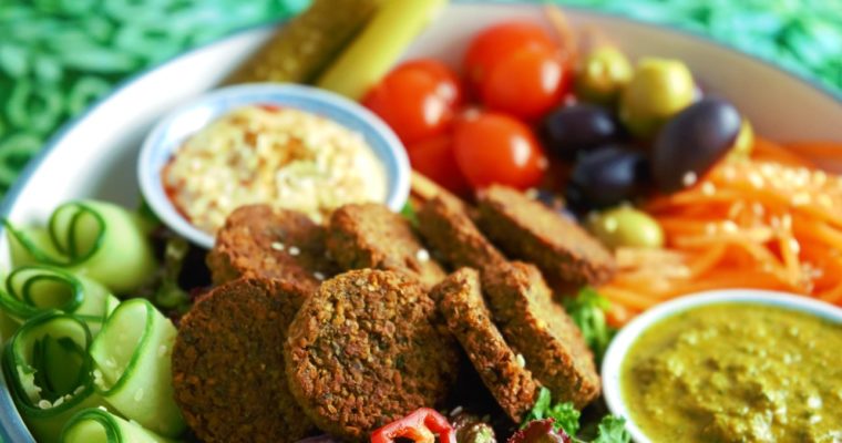 Baked falafel, zhug chilli-herb sauce & tahini dressing