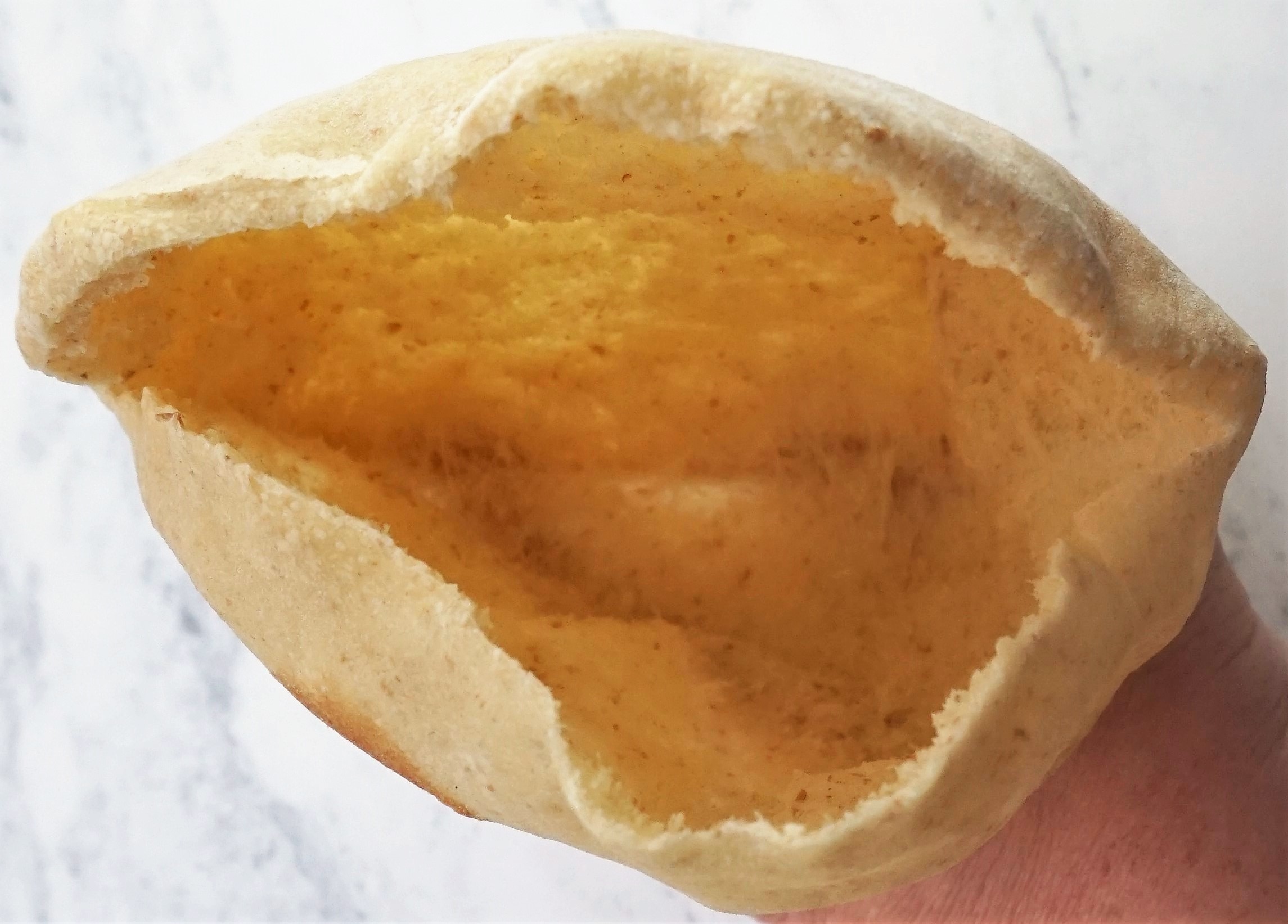 inside the pocket of homemade pitta bread