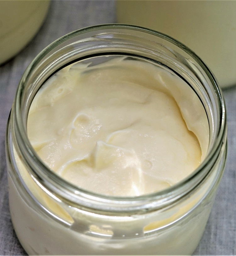 a jar of strained homemade yogurt