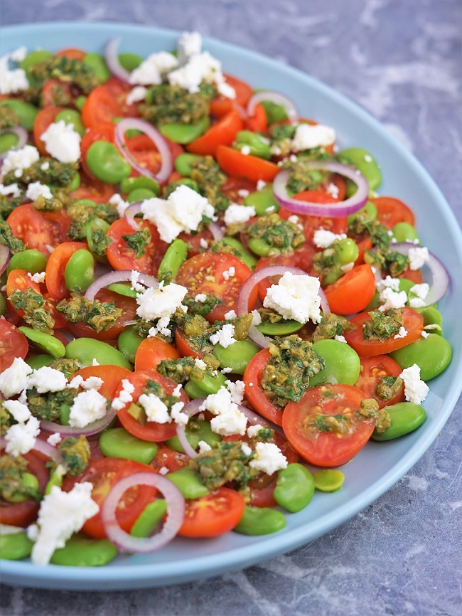 Tomato & Broad Bean Salad with Salsa Verde | Recipes | Moorlands Eater
