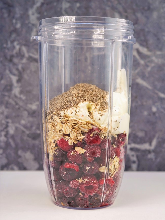 making Berry Smoothie with Oats & Chia