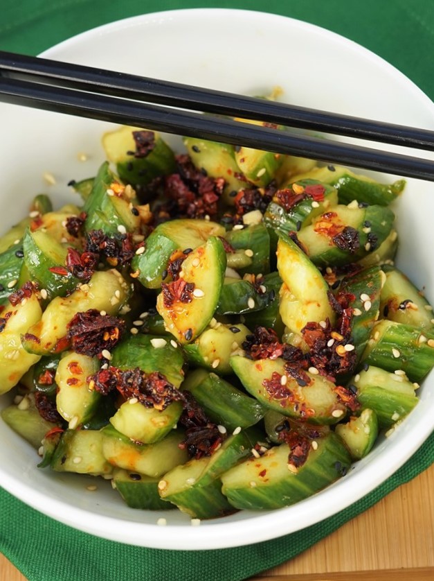 smacked cucumber with chilli oil