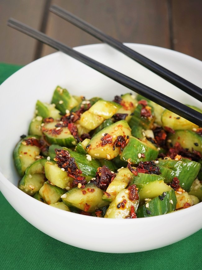 smacked cucumber with chilli oil