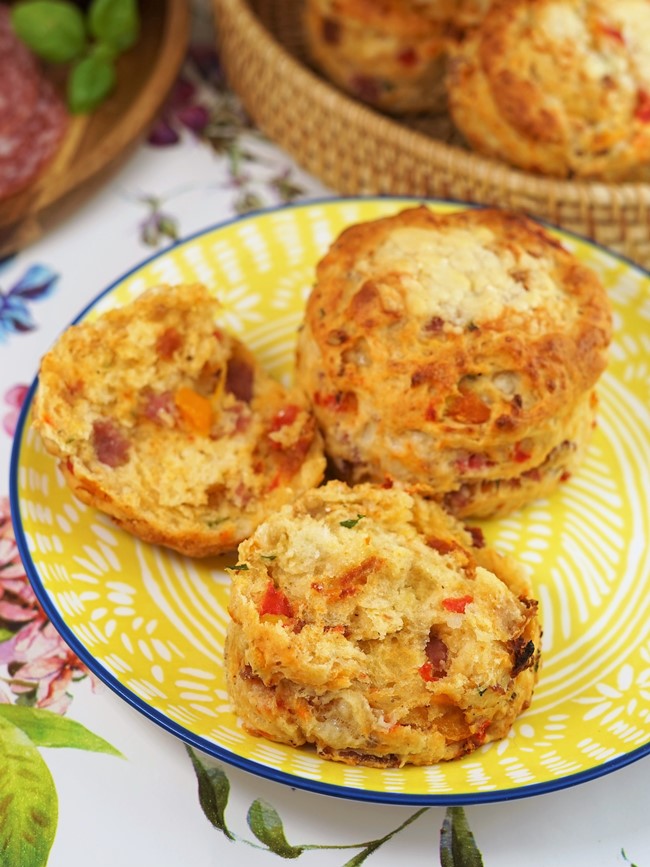 Roasted Pepper, Salami & Cheese Scones
