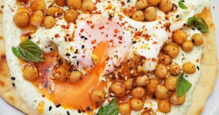 Turkish Eggs with Chickpeas and Flatbread