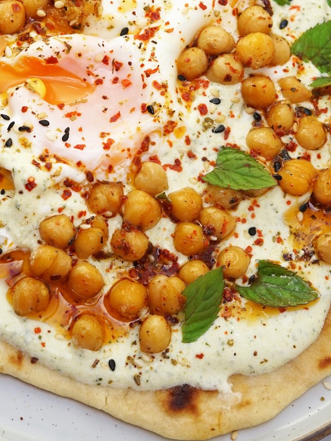 Turkish Eggs with Chickpeas and Flatbread