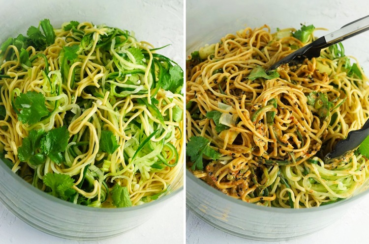 making Cucumber & Sesame Noodle Salad