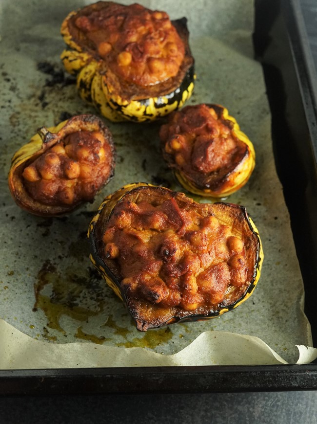 Moroccan Spiced Baked Stuffed Squash