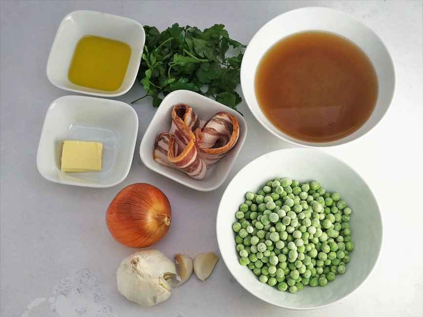 ingredients for Quick Pea & Bacon Soup