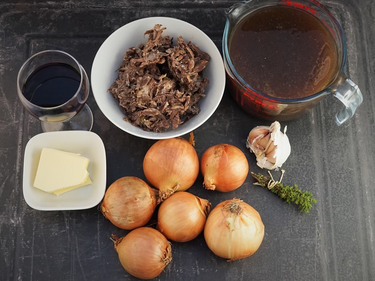 French Onion & Oxtail Soup selected ingredients