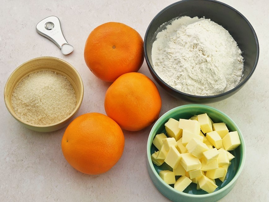 ingredients for Orange Shortbread Biscuits