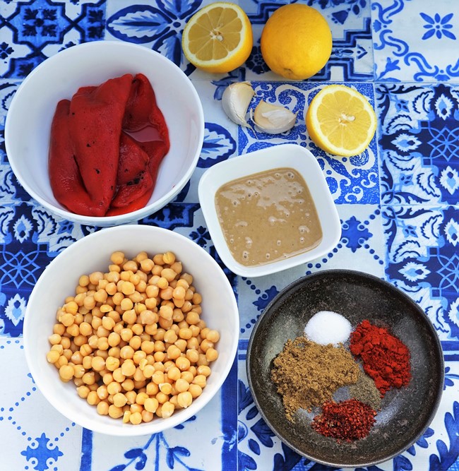 Roasted Red Pepper Hummus ingredients
