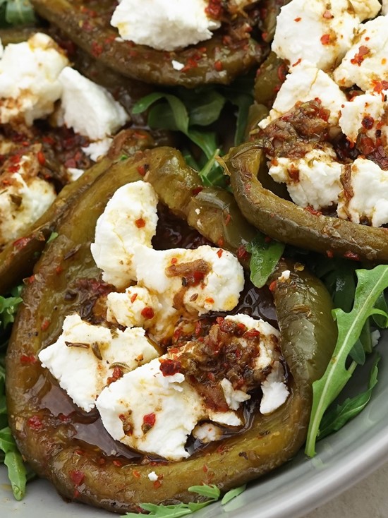 Marinated Roasted Peppers with goat's cheese