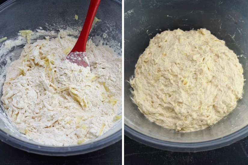 mixing potato focaccia dough