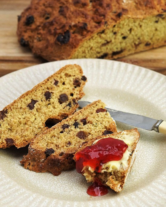 Fruit Soda Bread with butter and jam
