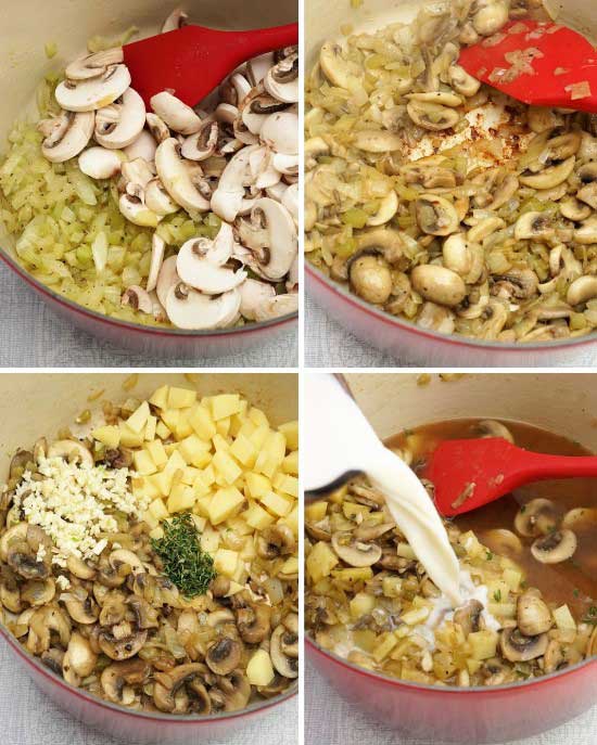 making Mushroom, Lentil & Kale Stew
