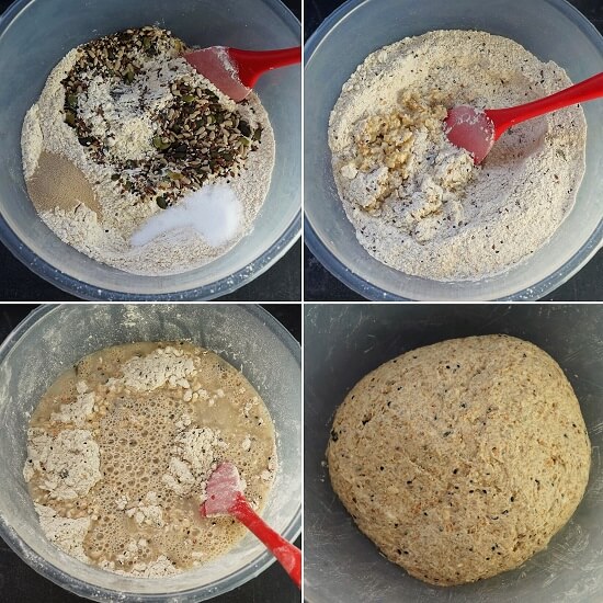 mixing the dough for Multigrain Seeded Bread