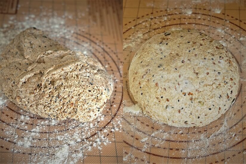 shaping Multigrain Seeded Bread dough