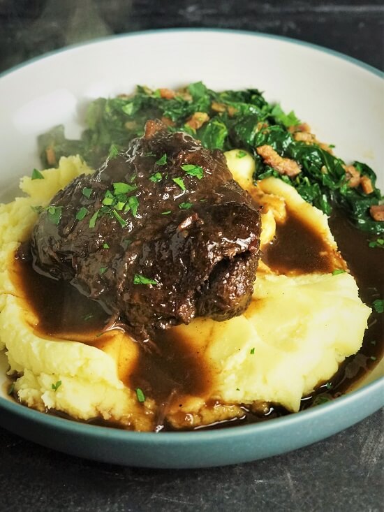 Beer Braised Beef Cheeks on mashed potato