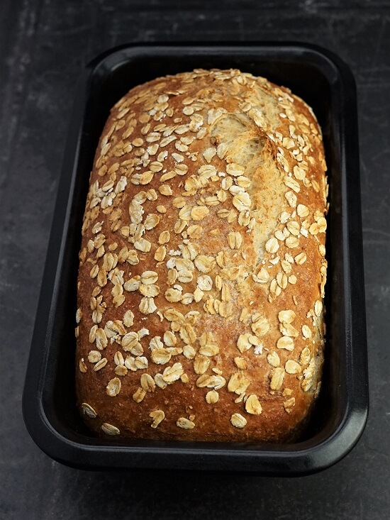 Oatmeal Bread baked in a loaf tin