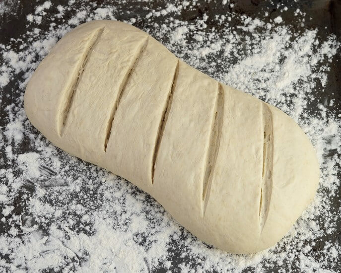 slashed Bloomer Bread dough
