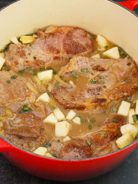 making Pork Braised in Cider with Apples