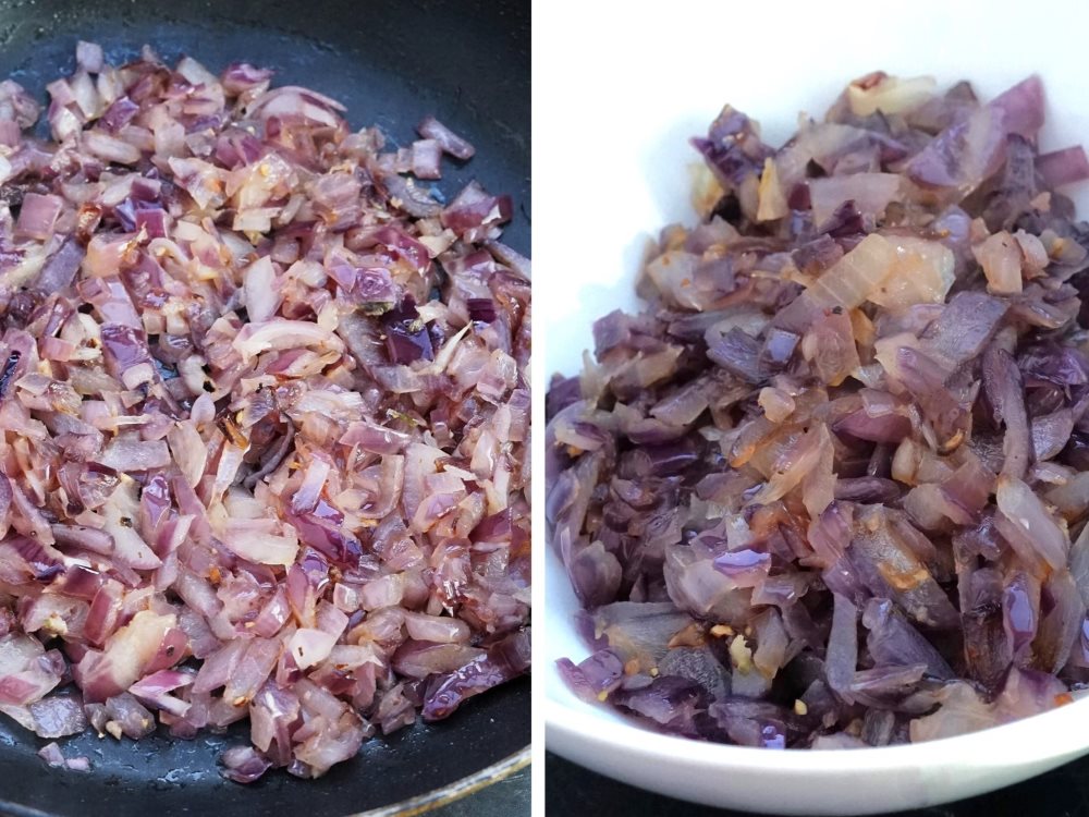 cooking red onion for Sausage, Sage & Onion Cheese Scones