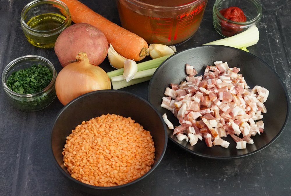 ingredients for Lentil & Bacon Soup