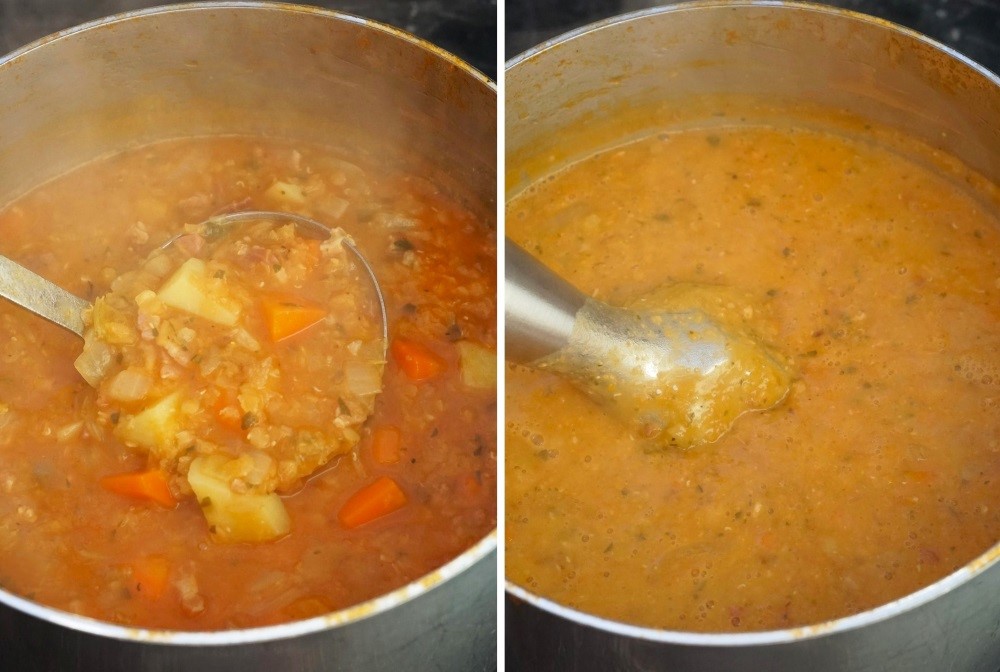 making Lentil & Bacon Soup