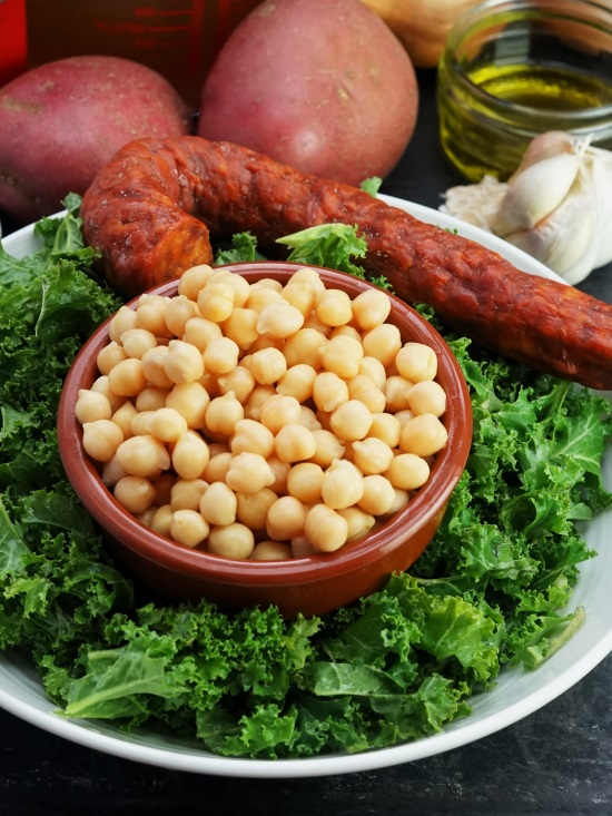 ingredients for Chickpea, Chorizo & Kale Soup