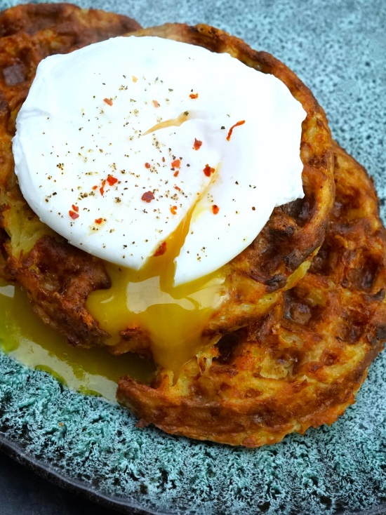 Hash Brown Waffles with poached egg