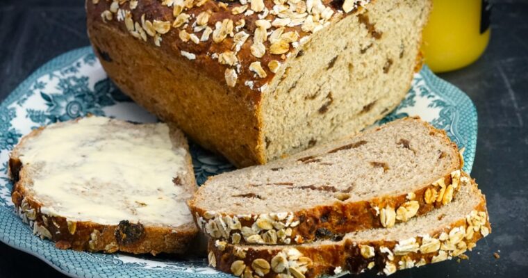 Cinnamon Raisin Oat Bread (no-knead, overnight recipe)