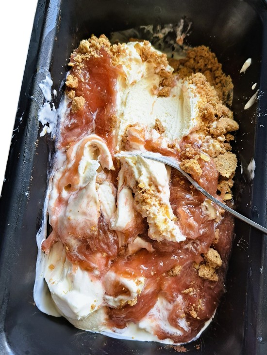 making Rhubarb Crumble Ice Cream