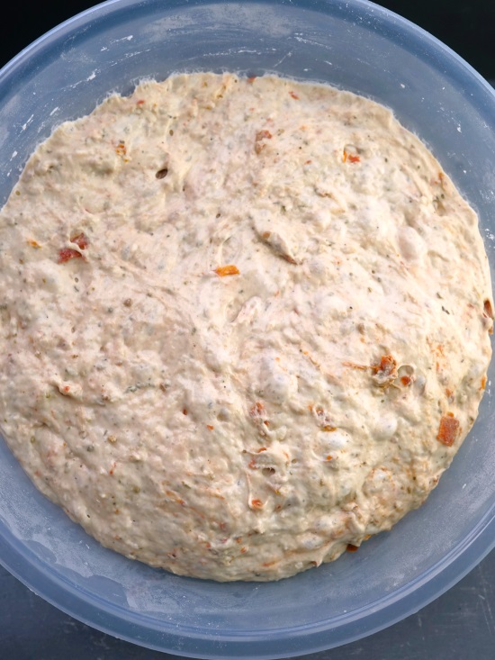 overnight fermented dough for Cheese and Sun-Dried Tomato Bread