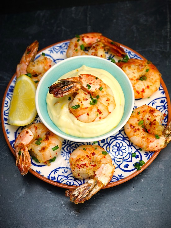 Cheat's Saffron Aioli with king prawns