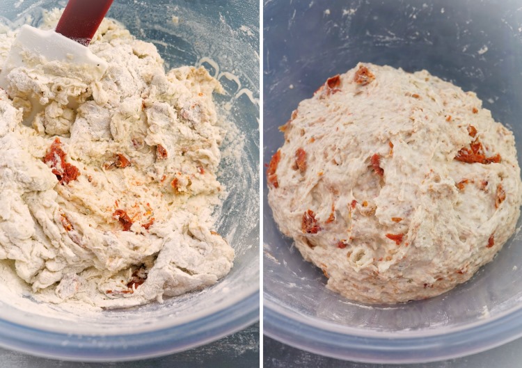 mixing the dough for Cheese and Sun-Dried Tomato Bread