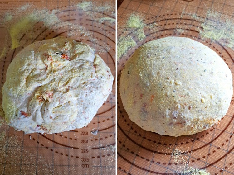 shaping dough for Cheese and Sun-Dried Tomato Bread