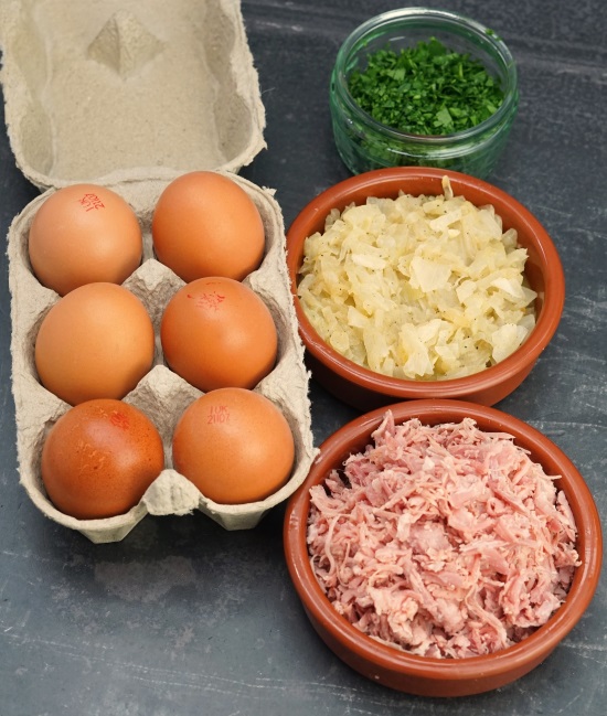 filling ingredients for Egg and Ham Pies