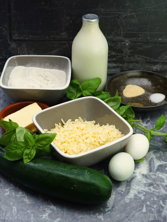 ingredients for Courgette, Cheese & Basil Quick Bread