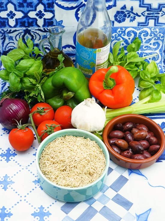 ingredients for Rice and Vegetable Salad