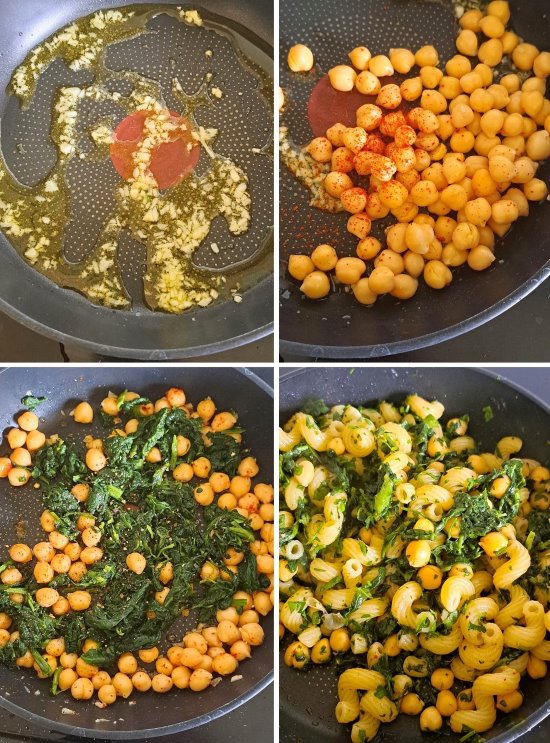 making Chickpea and Spinach Pasta