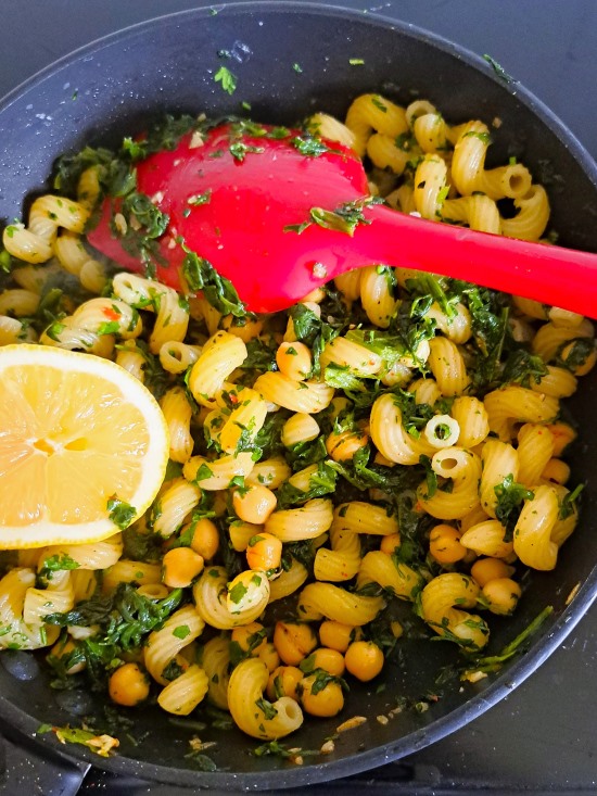 making Chickpea and Spinach Pasta