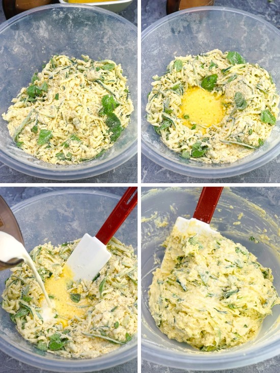 making the batter for Courgette, Cheese & Basil Quick Bread