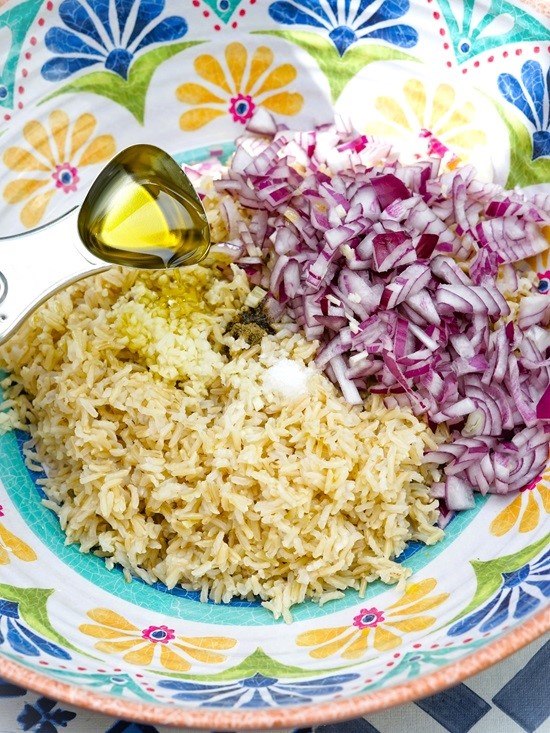 making Rice and Vegetable Salad