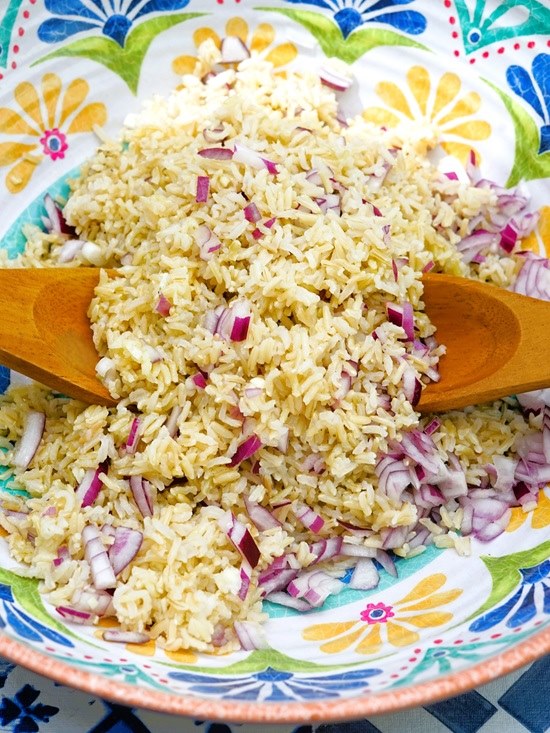 making Rice and Vegetable Salad