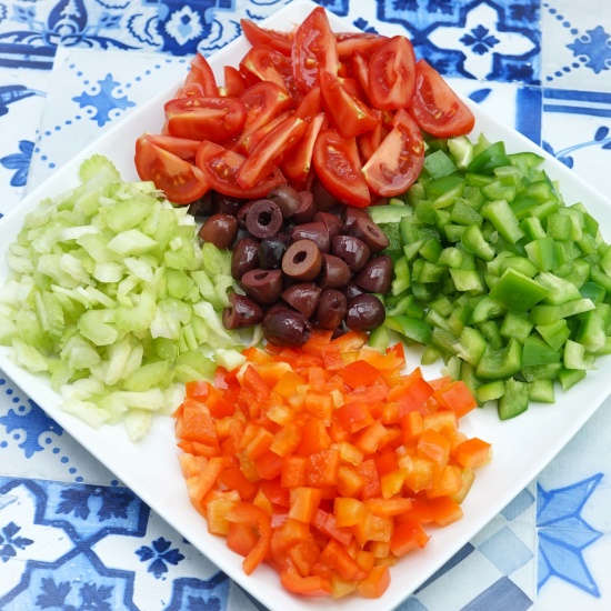 prepared vegetables for Rice and Vegetable Salad