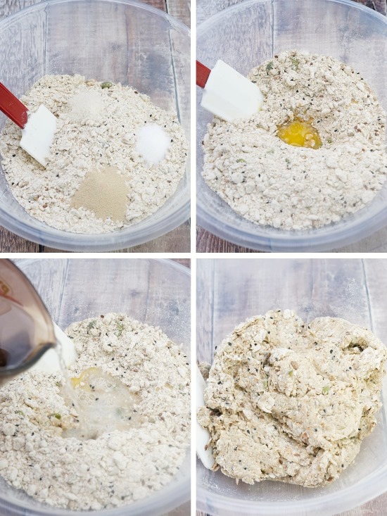 making dough for Multigrain Seeded Bread Rolls