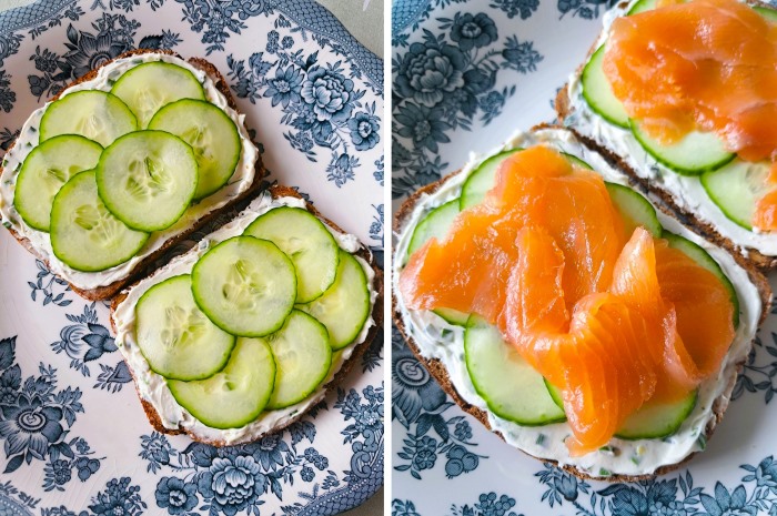 making Smoked Salmon Smørrebrød or Scandinavian-style open sandwich